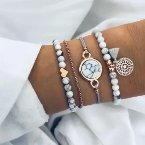 ☀ Handmade Bohemian Weaved Bracelet W/ White Turquoises Beads