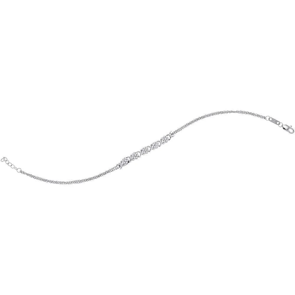 10K White Gold Diamond Flower Cluster Fashion Bracelet 1/4 Cttw