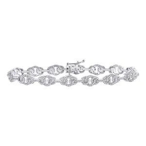 10K White Gold Mens Diamond Link Fashion Bracelet 1.00 Cttw