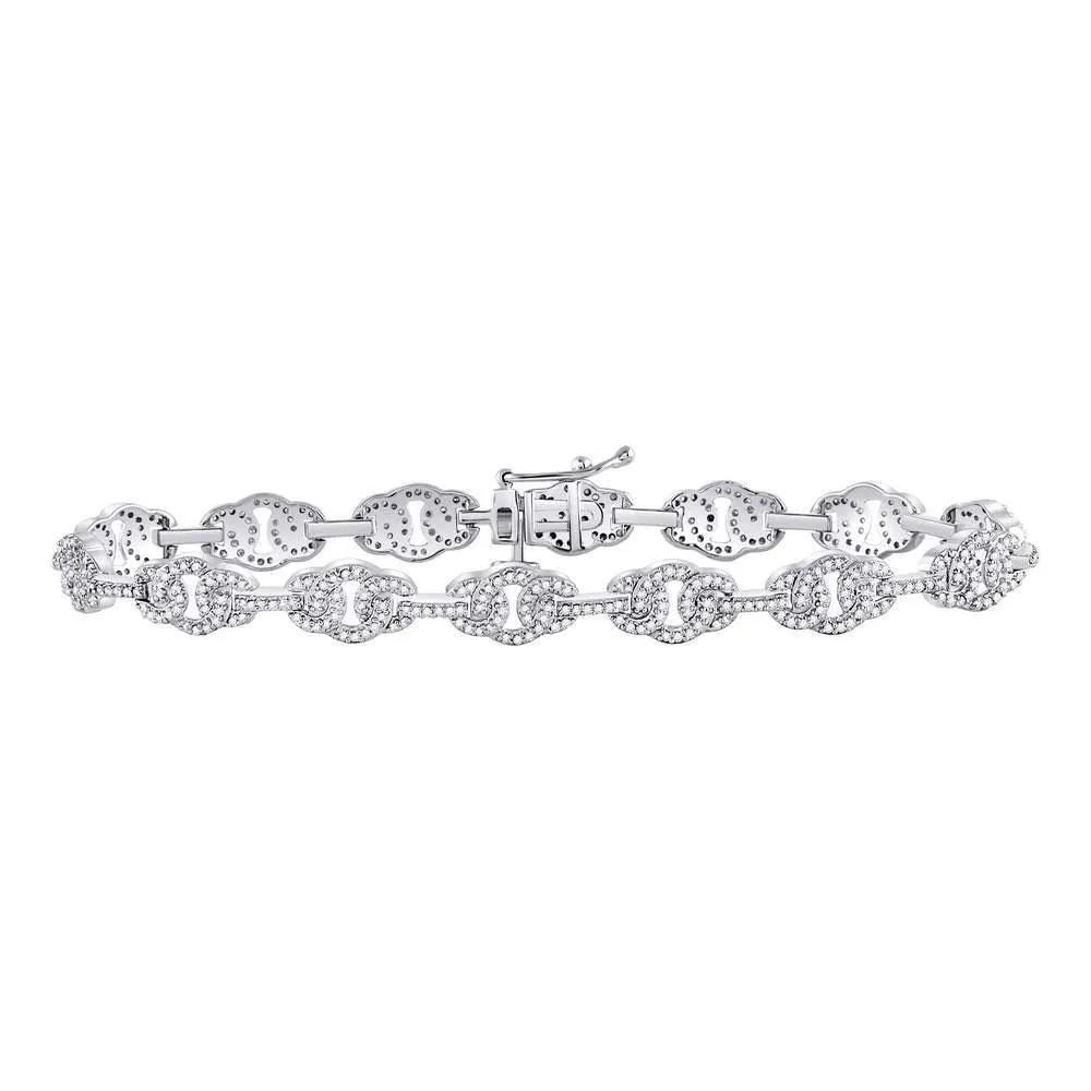 10K White Gold Mens Diamond Link Fashion Bracelet 1.00 Cttw