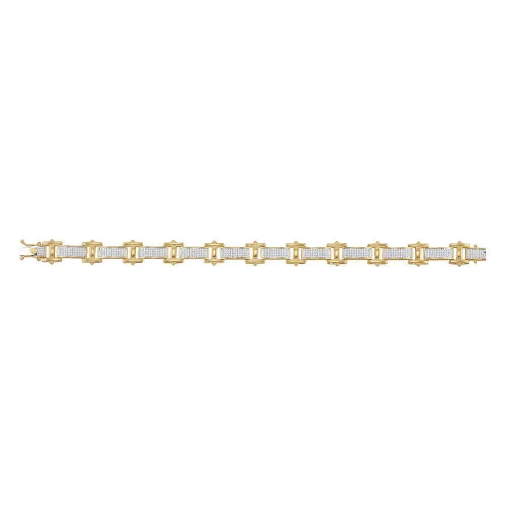 10K Yellow Gold Mens Round Diamond Big Look Pave-set Fashion Bracelet 1-3/8 Cttw