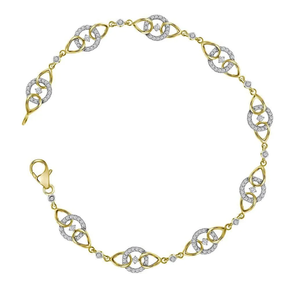 10K Yellow Gold Womens Round Diamond Linked Circle Fashion Bracelet 1/2 Cttw