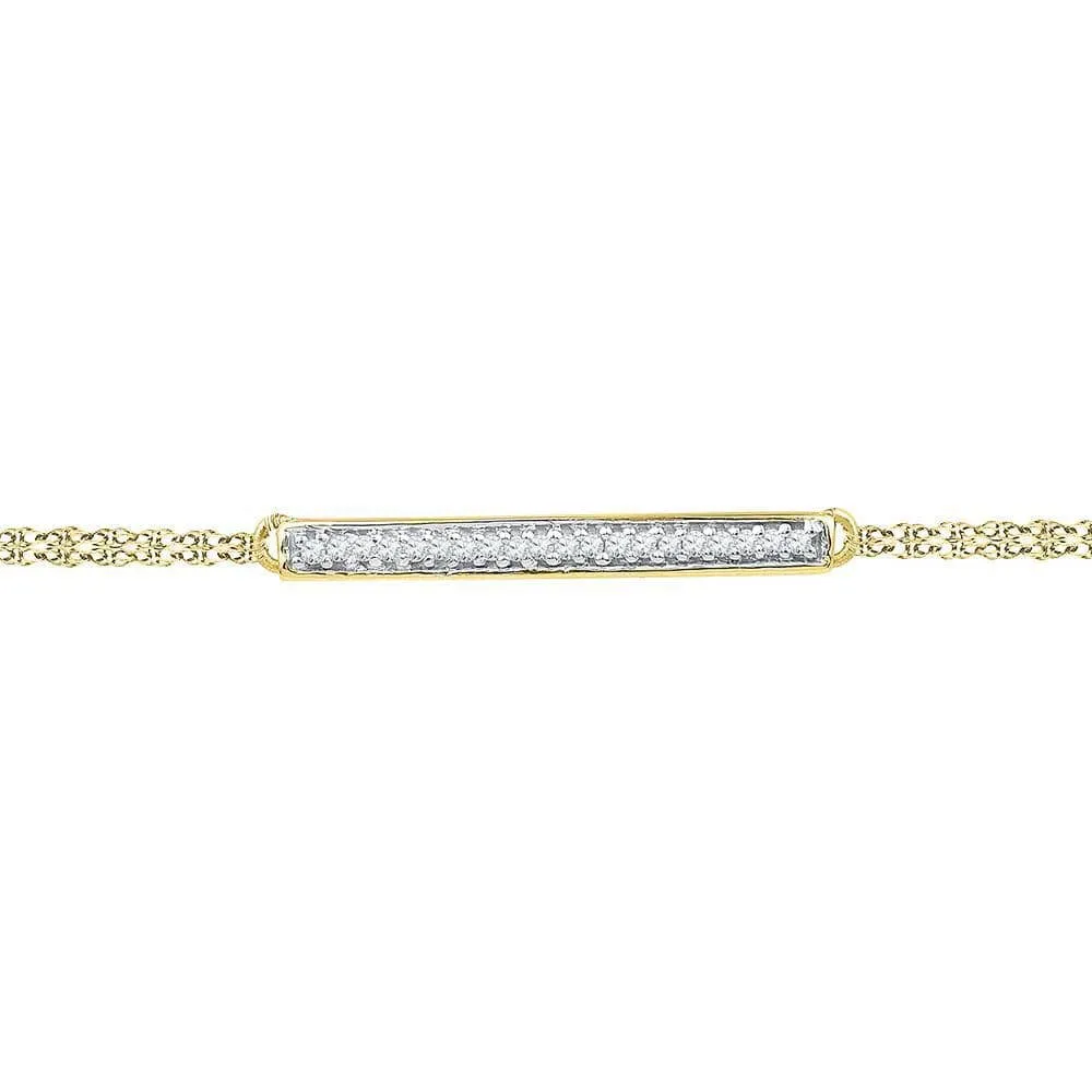 10K Yellow Gold Womens Round Diamond Single Row Bar Fashion Bracelet 1/12 Cttw