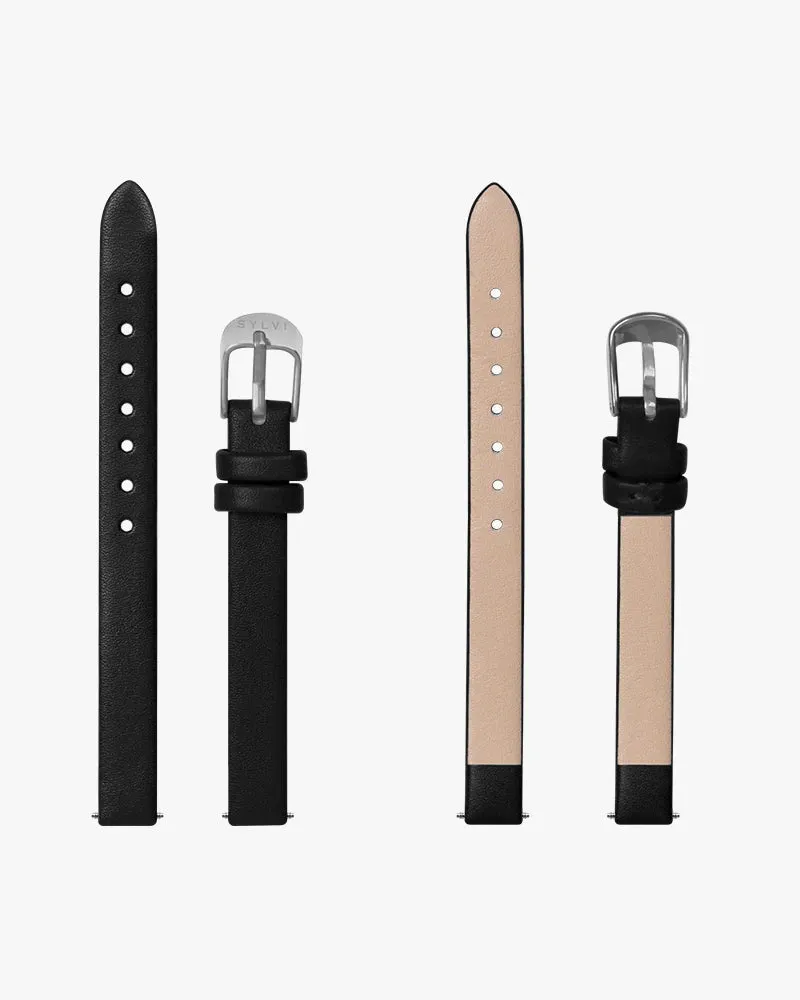 10mm Black Silver Leather Strap