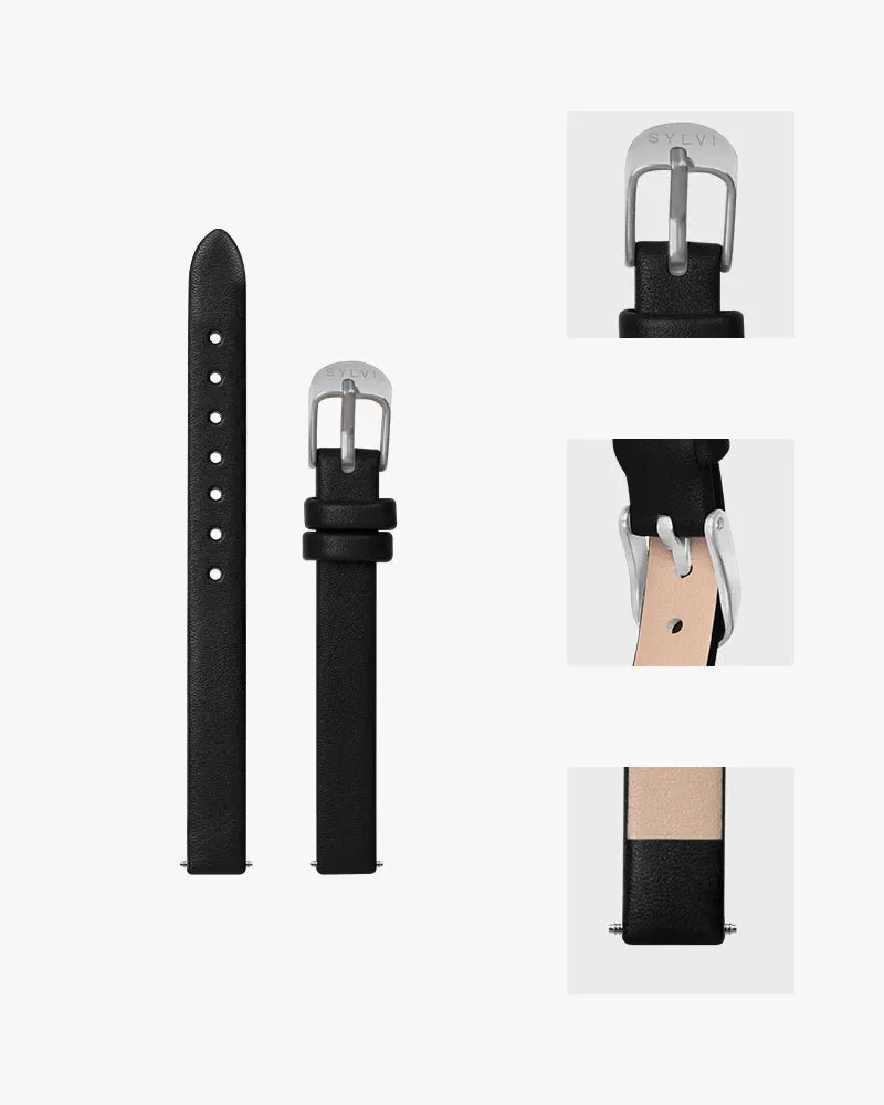 10mm Black Silver Leather Strap