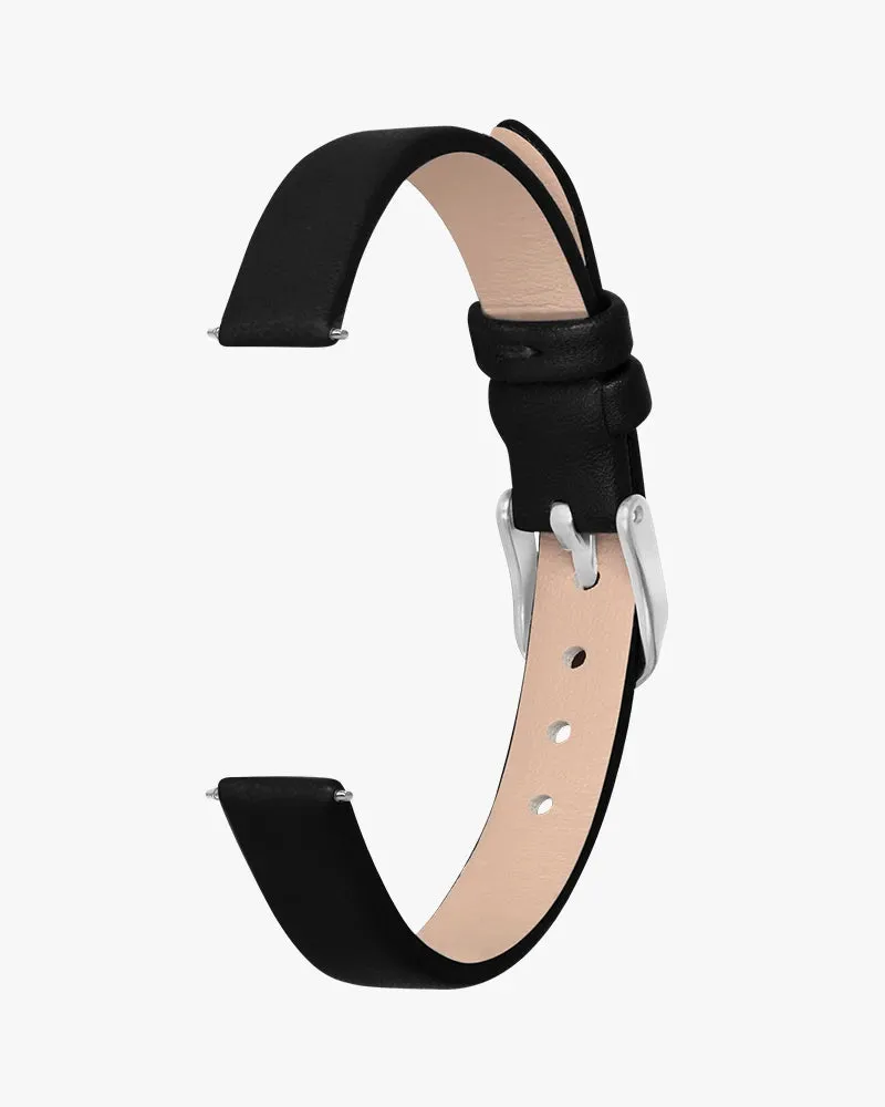 10mm Black Silver Leather Strap