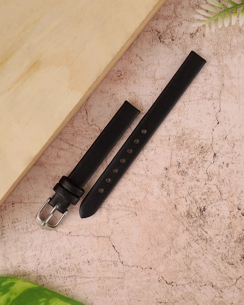 10mm Black Silver Leather Strap