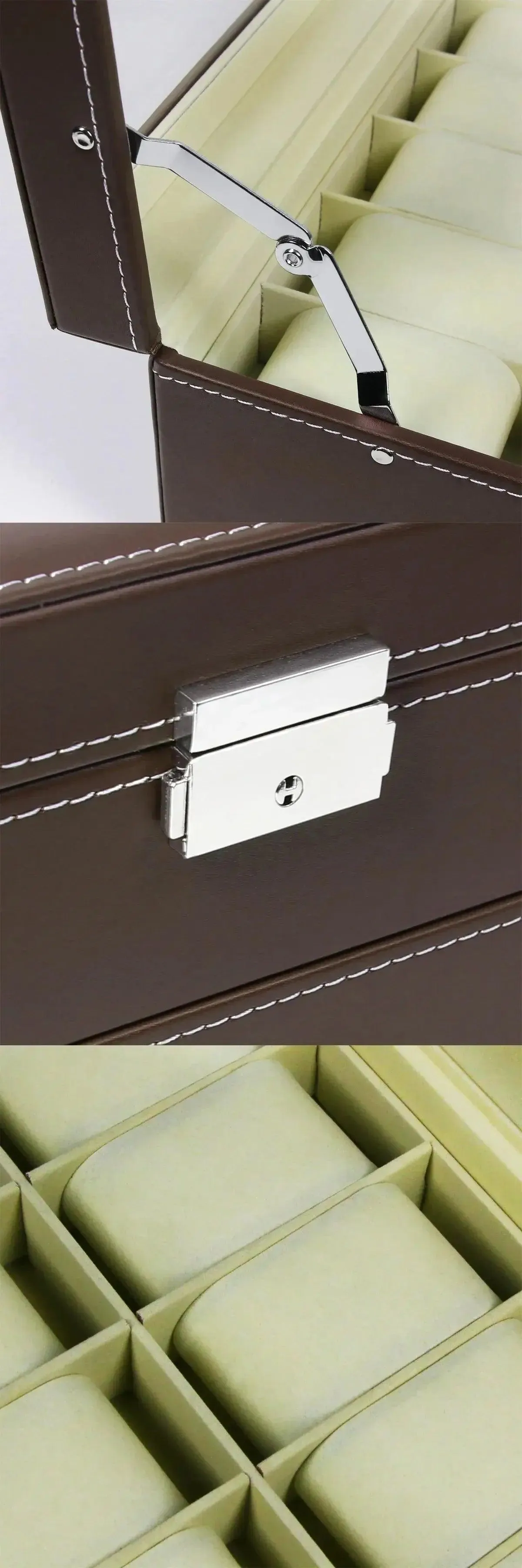 12 Slot PU Leather Lockable Watch Storage Boxes, Men & Women's Jewelry Display Drawer Case, 2-tier Organizer Watch Showcase