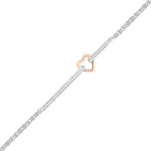 14K Two-tone Gold Diamond Heart Fashion Bracelet 1/8 Cttw