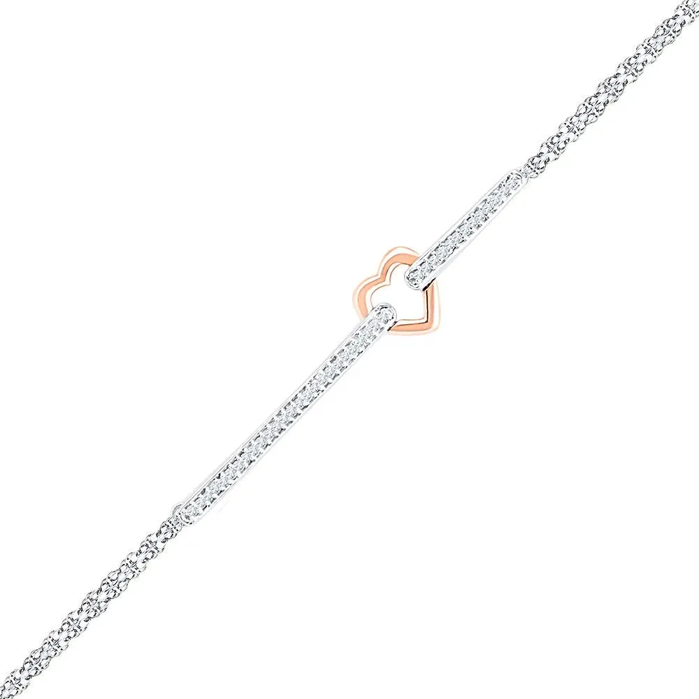 14K Two-tone Gold Diamond Heart Fashion Bracelet 1/8 Cttw