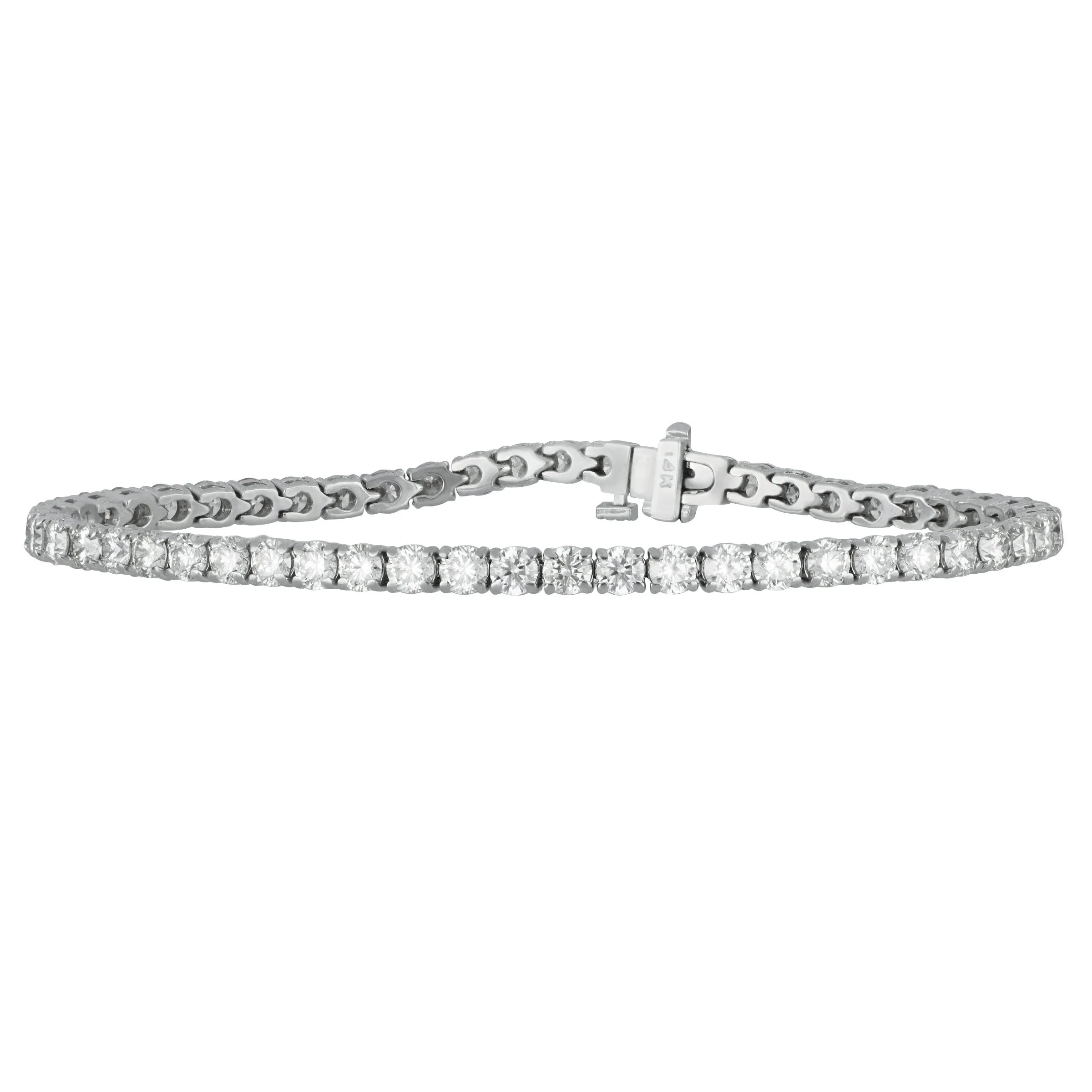 14k White Gold Four-Prong Diamond Line Bracelet, D=6.35tw