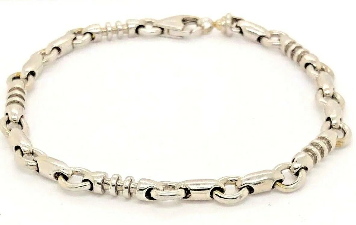 14k White Gold Handmade Fashion Link Bracelet 8" - 9" 6.3mm