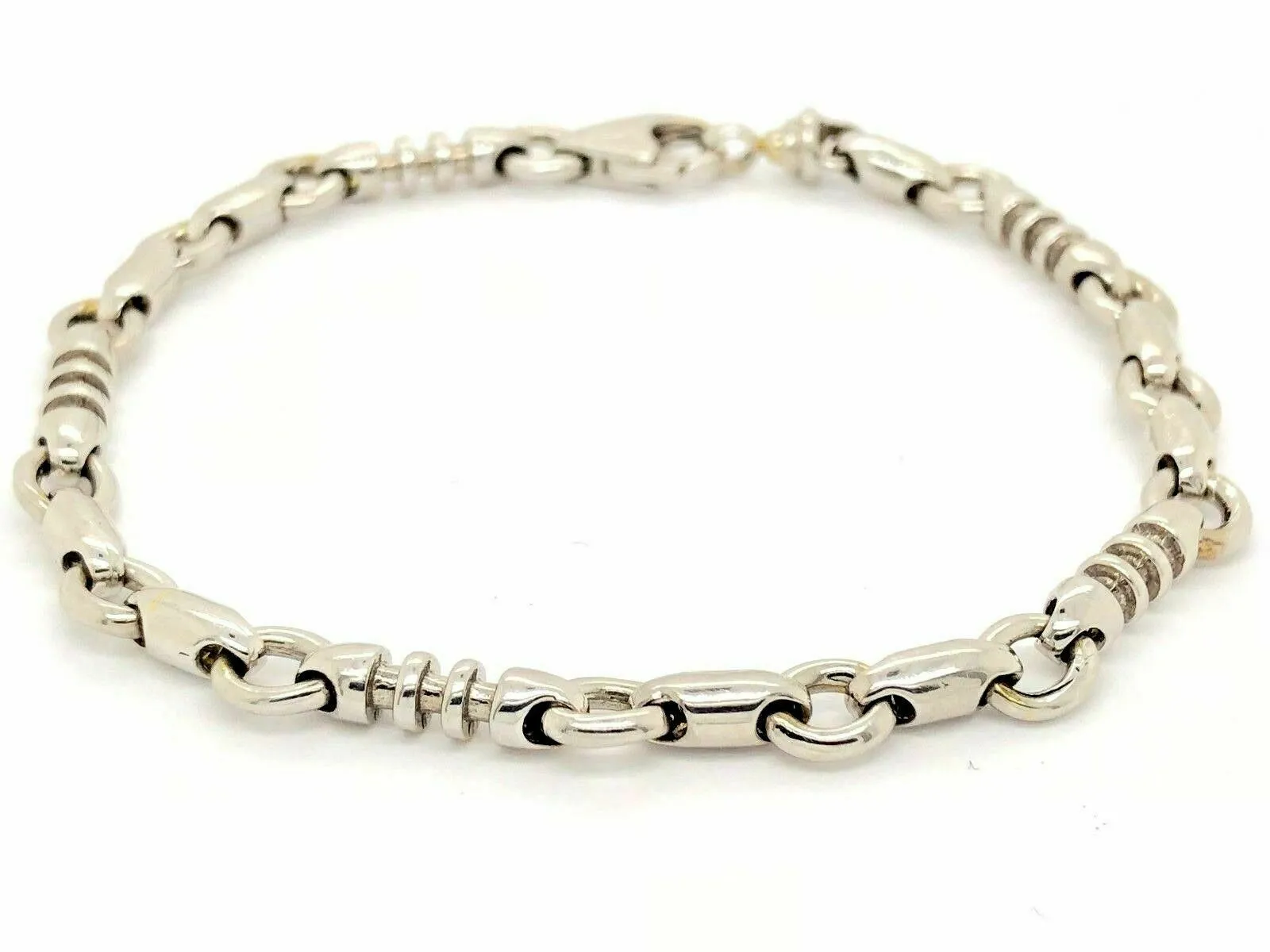 14k White Gold Handmade Fashion Link Bracelet 8" - 9" 6.3mm