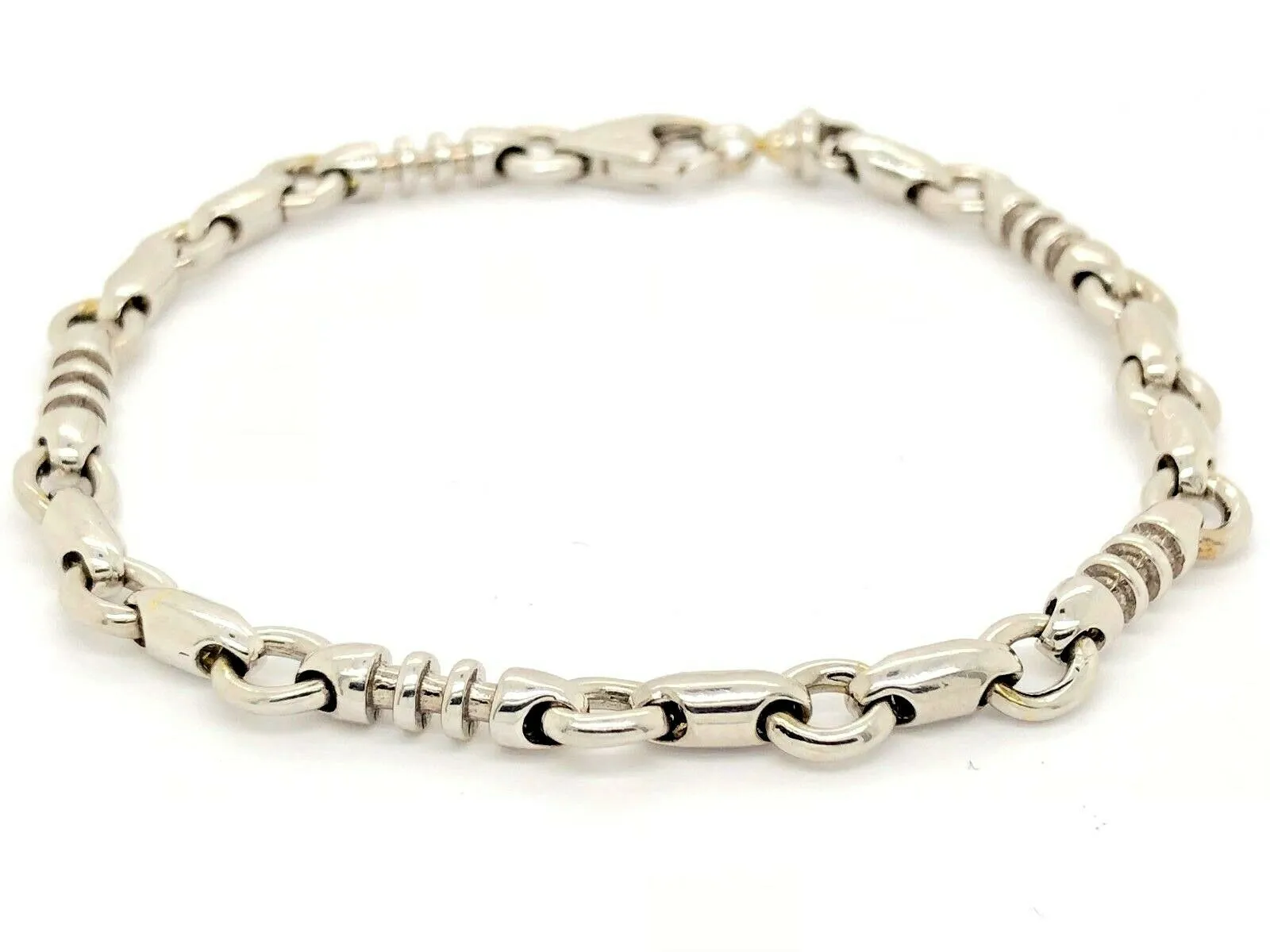 14k White Gold Handmade Fashion Link Bracelet 8" - 9" 6.3mm