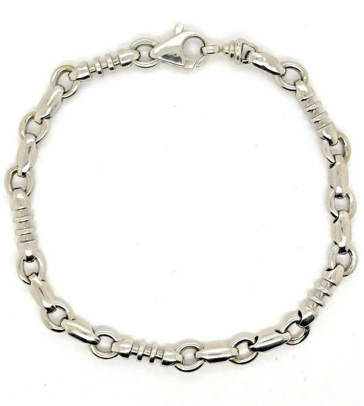 14k White Gold Handmade Fashion Link Bracelet 8" - 9" 6.3mm