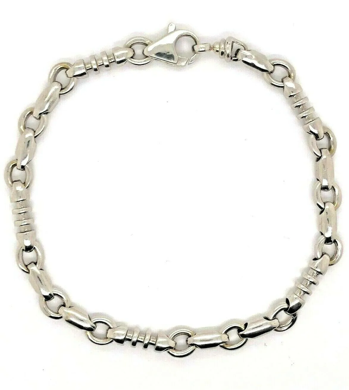 14k White Gold Handmade Fashion Link Bracelet 8" - 9" 6.3mm