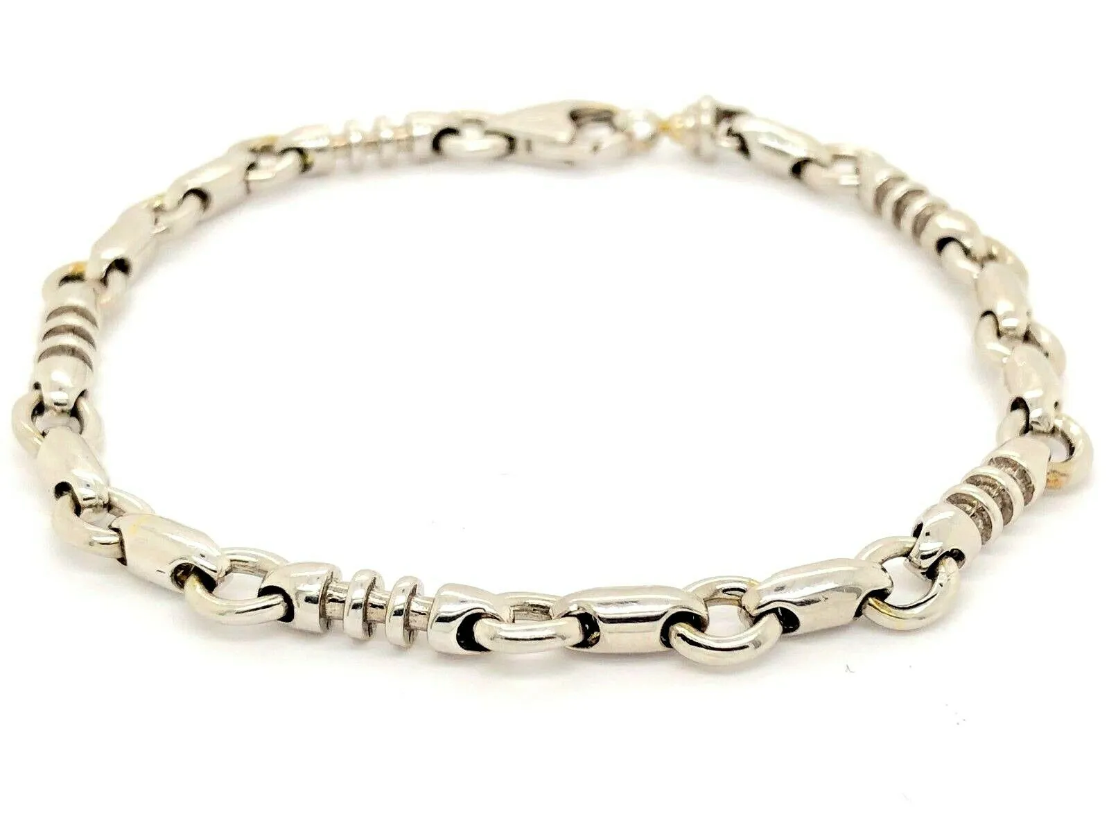 14k White Gold Handmade Fashion Link Bracelet 8" - 9" 6.3mm
