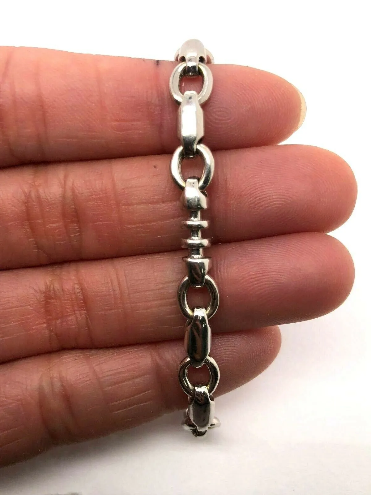 14k White Gold Handmade Fashion Link Bracelet 8" - 9" 6.3mm