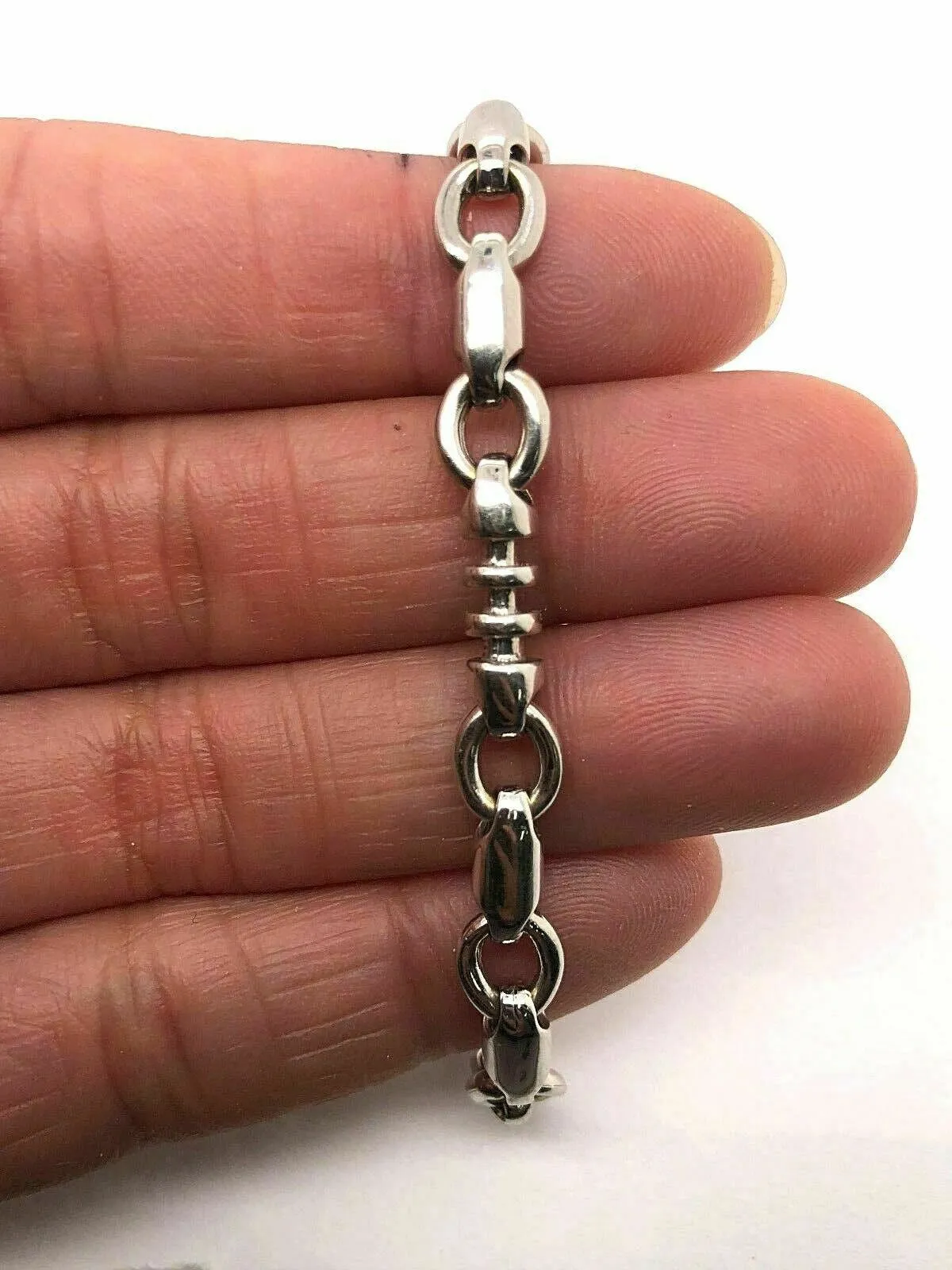 14k White Gold Handmade Fashion Link Bracelet 8" - 9" 6.3mm