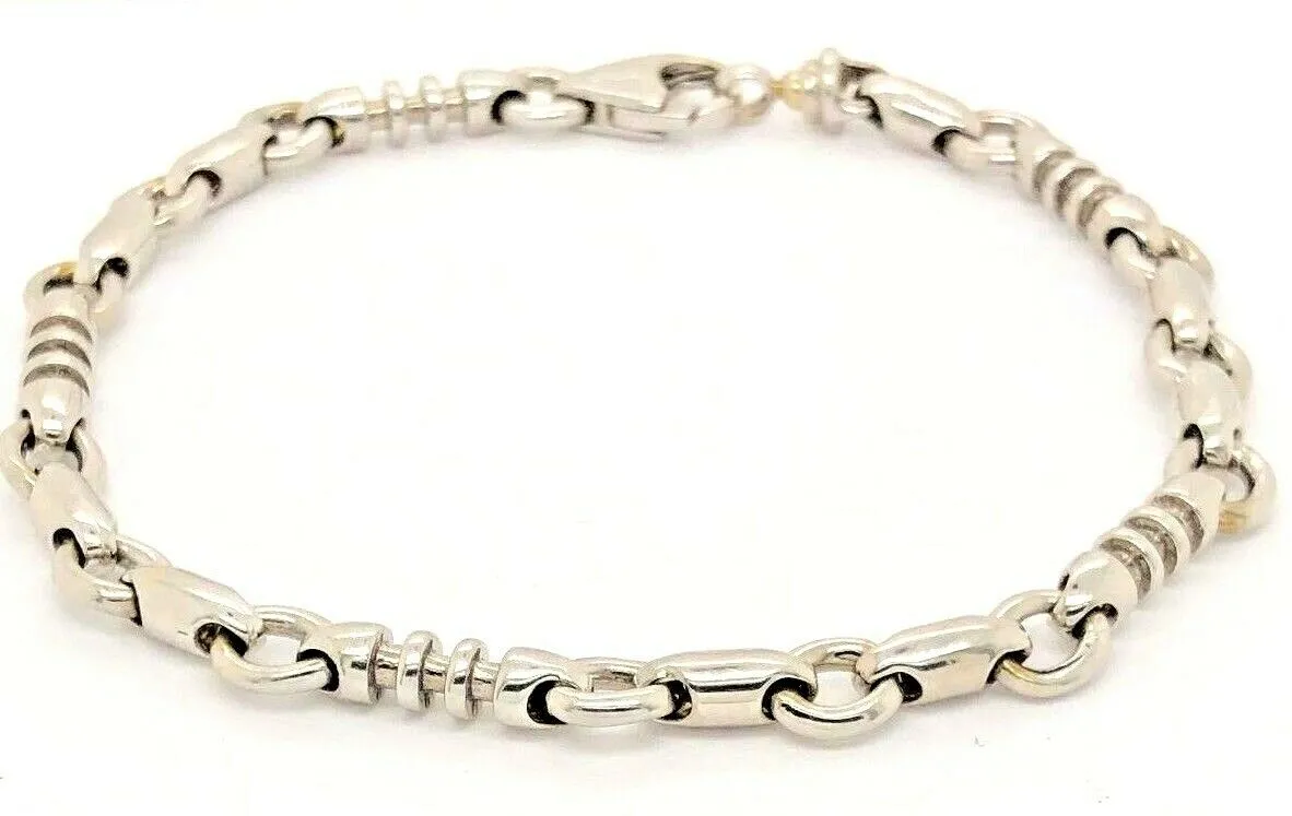 14k White Gold Handmade Fashion Link Bracelet 8" - 9" 6.3mm