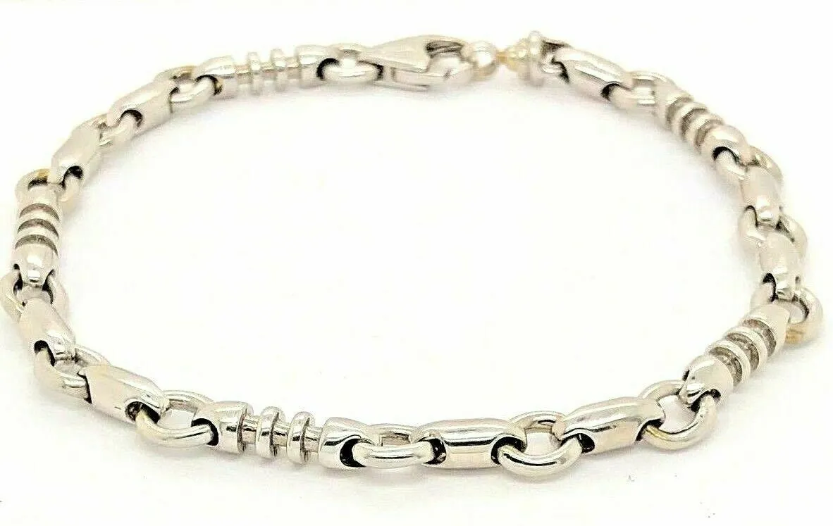 14k White Gold Handmade Fashion Link Bracelet 8" - 9" 6.3mm