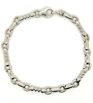 14k White Gold Handmade Fashion Link Bracelet 8" - 9" 6.3mm