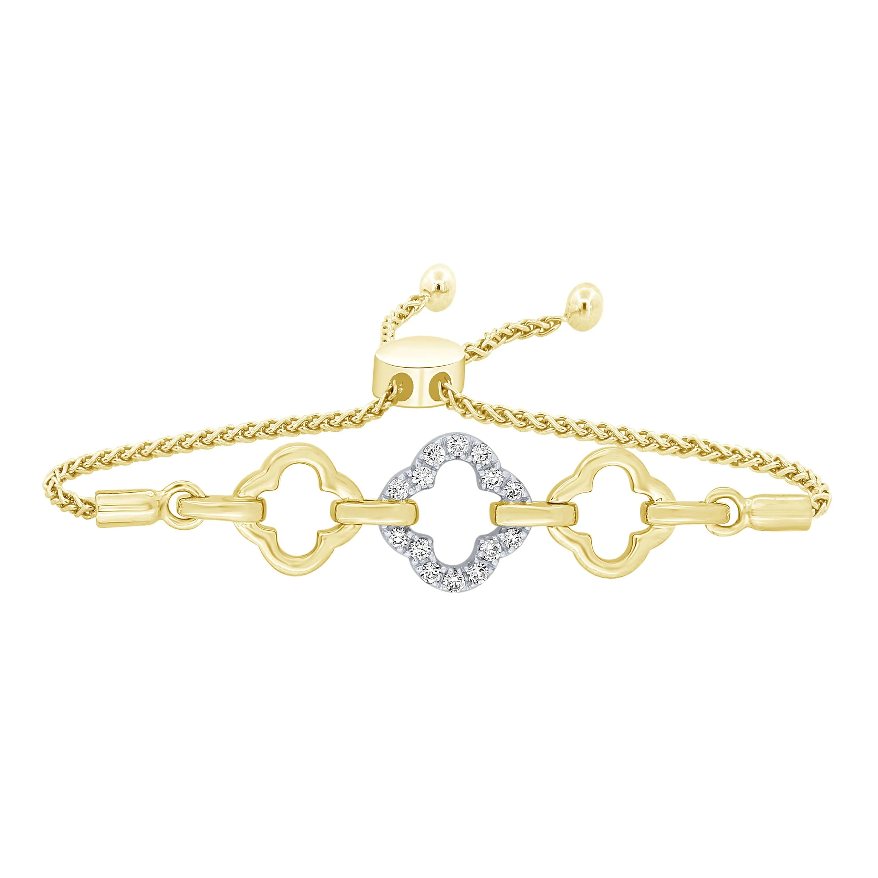 14K Yellow Gold 1/7Ct Diamond Fashion Pull String Bracelet