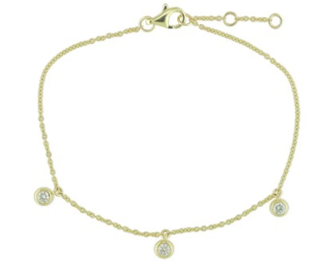 14K Yellow Gold 3 Stone Diamond Bracelet