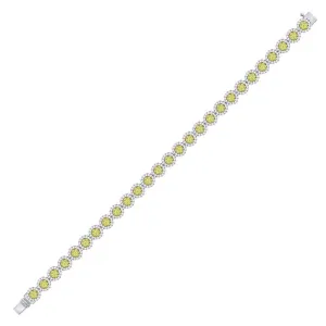 14kt White Gold Women Round Canary Yellow Diamond Cluster Fashion Bracelet