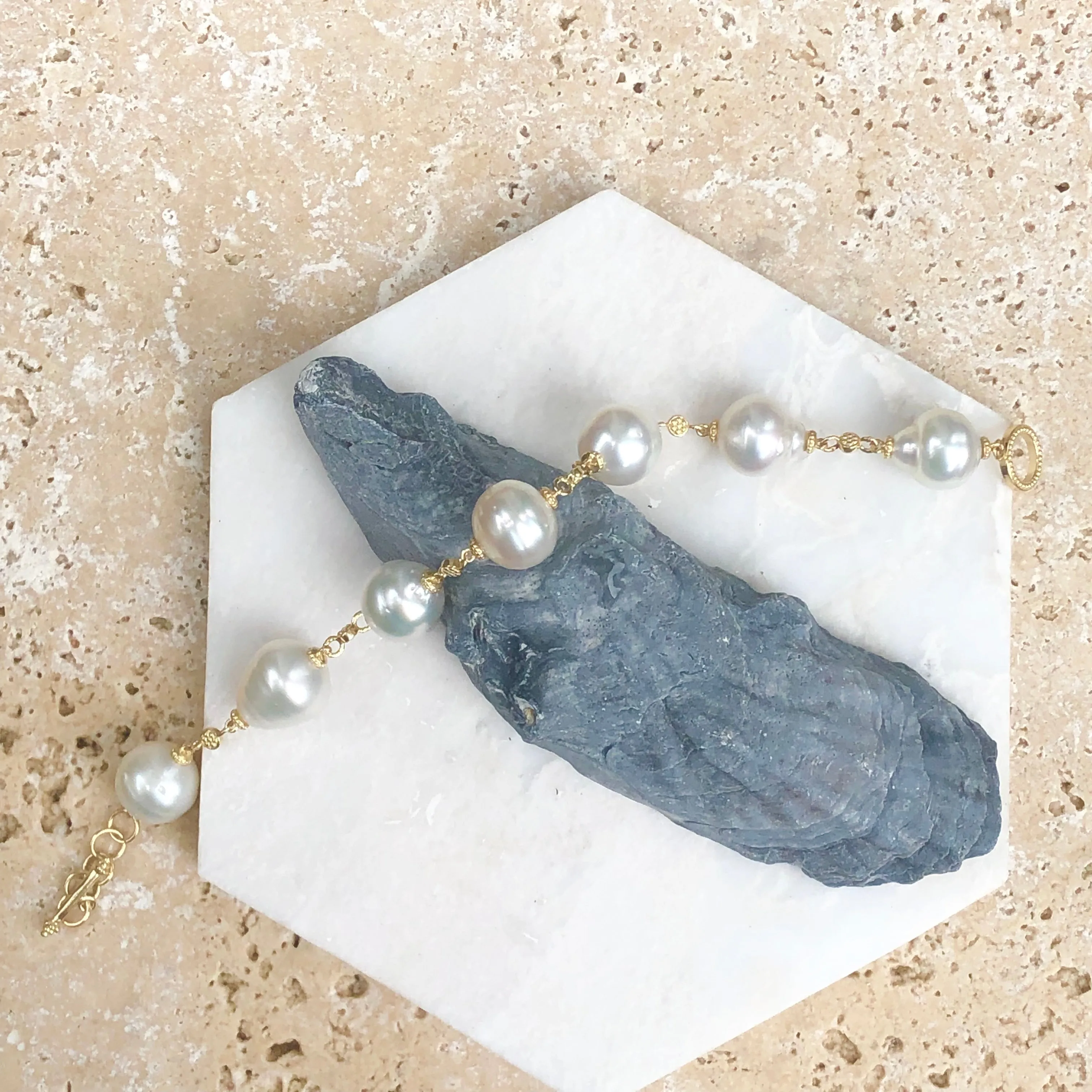 14KT Yellow Gold   Paspaley South Sea Pearl Spacers Bracelet 7"
