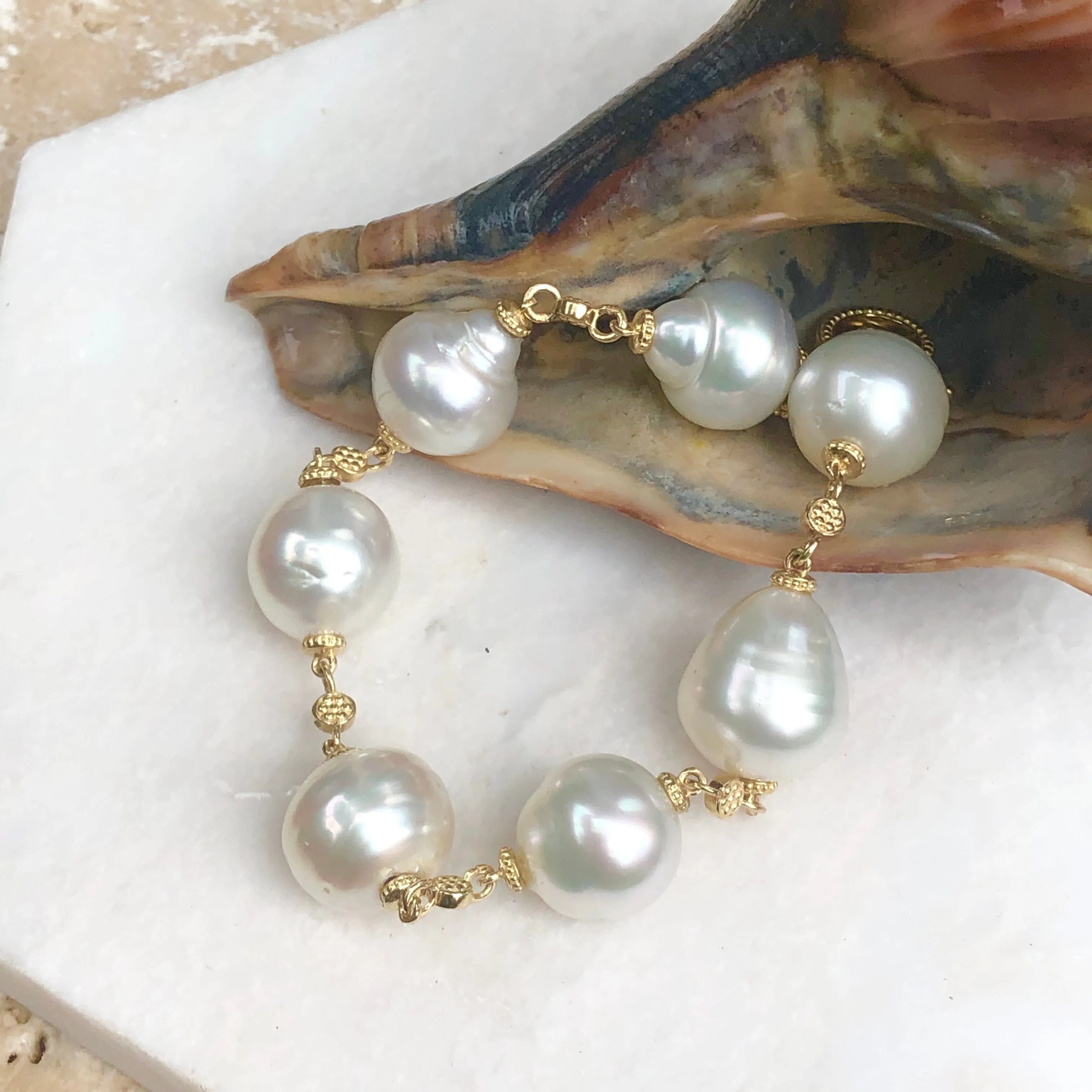 14KT Yellow Gold   Paspaley South Sea Pearl Spacers Bracelet 7"