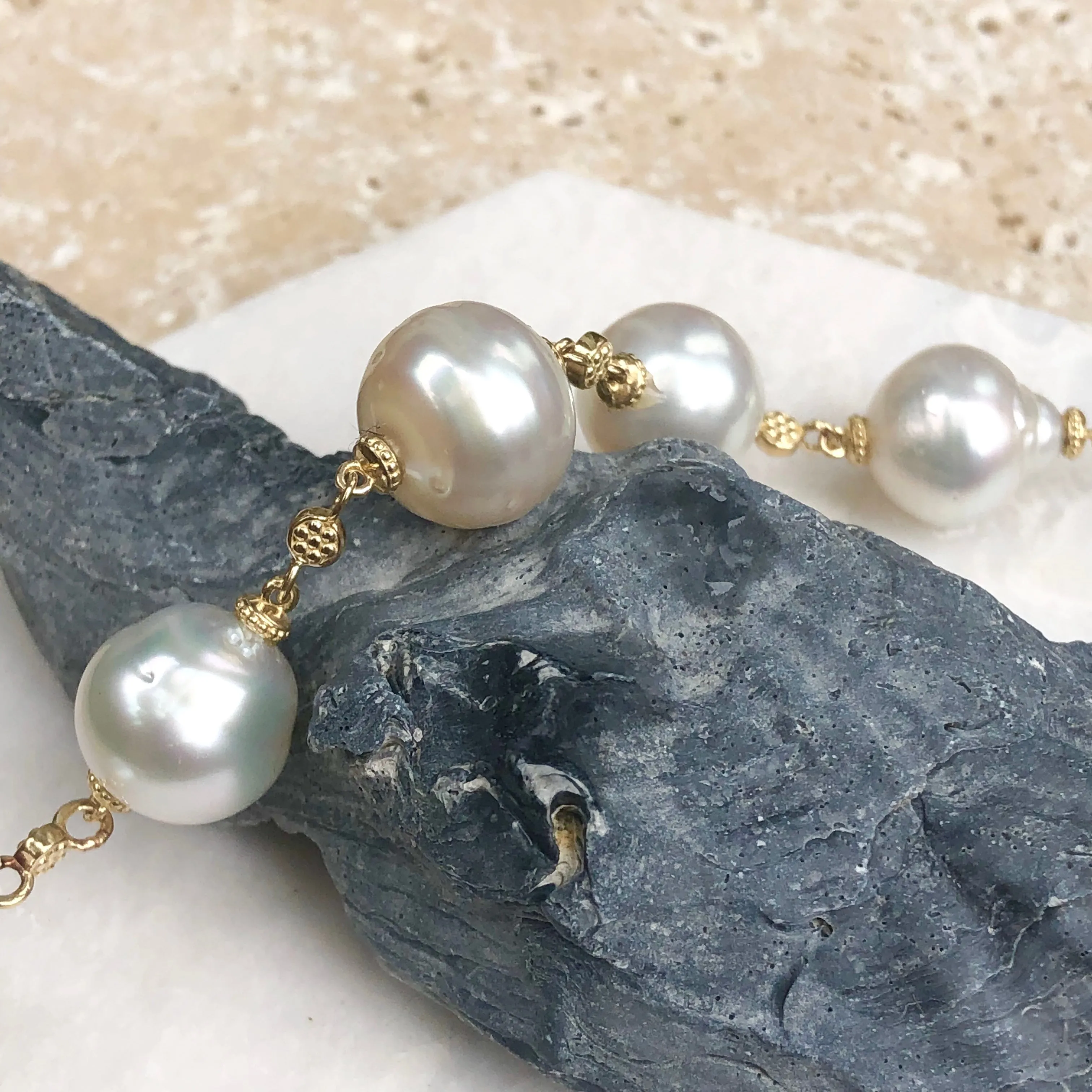 14KT Yellow Gold   Paspaley South Sea Pearl Spacers Bracelet 7"