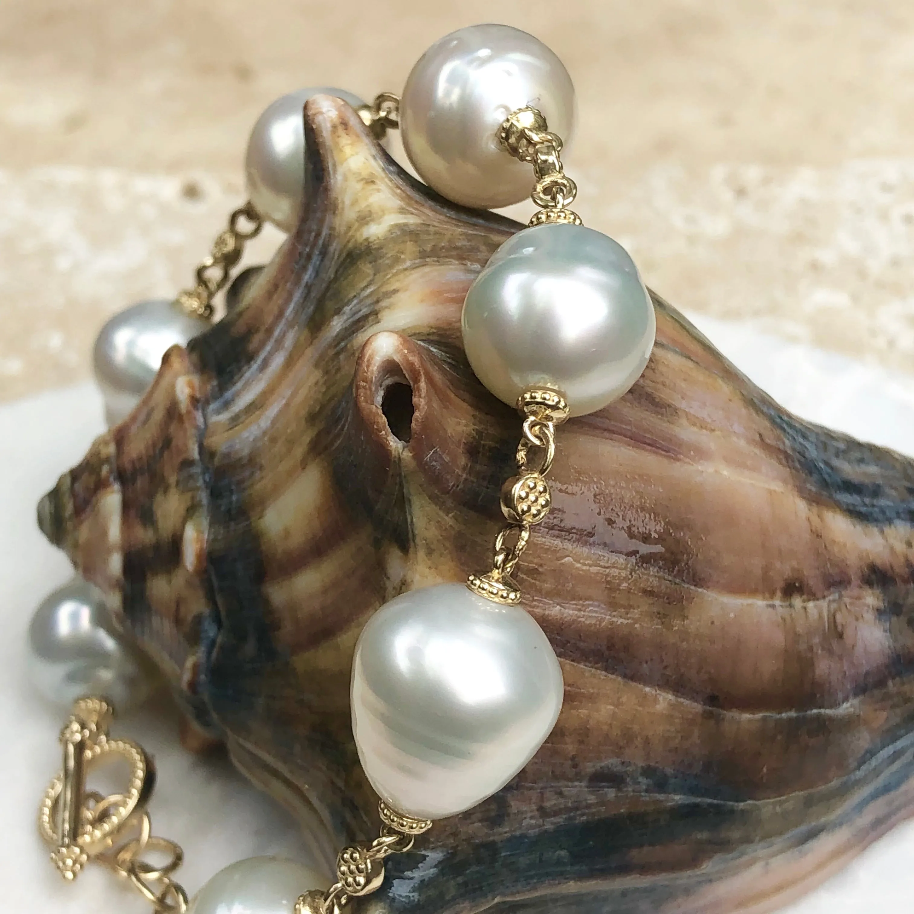 14KT Yellow Gold   Paspaley South Sea Pearl Spacers Bracelet 7"