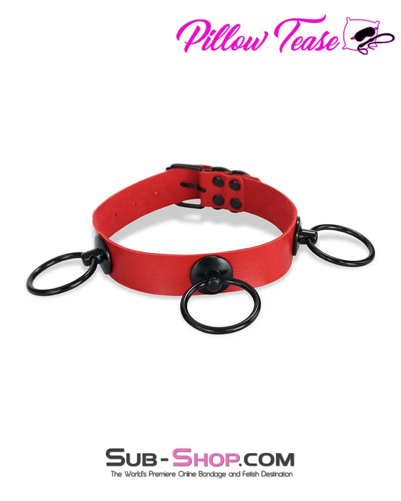 1740DL      Dark Restraint 3 Ring Collar with Black Hardware - Red