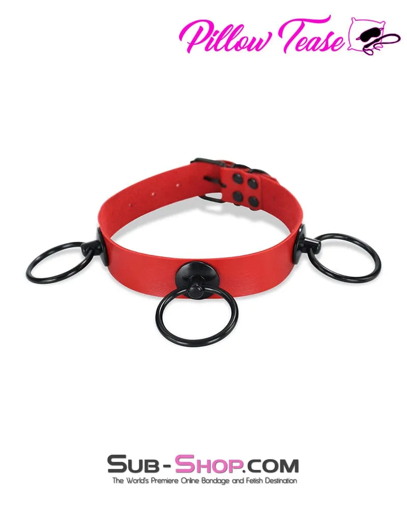 1740DL      Dark Restraint 3 Ring Collar with Black Hardware - Red