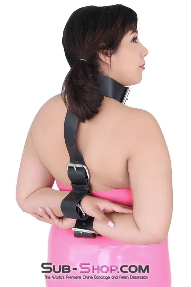 1741A-BLK      2" Collar to Wrist Restraint, Black Leather