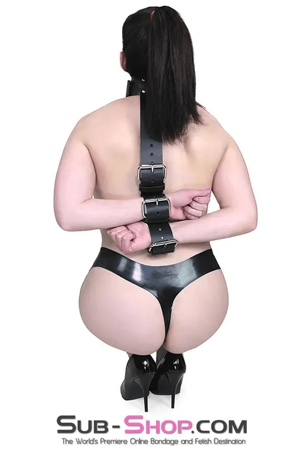 1741A-BLK      2" Collar to Wrist Restraint, Black Leather