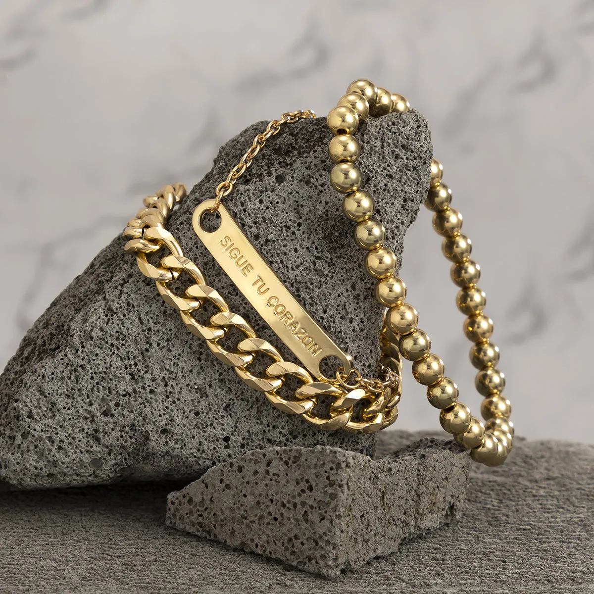 18K Gold-Plated ID Bracelet Set