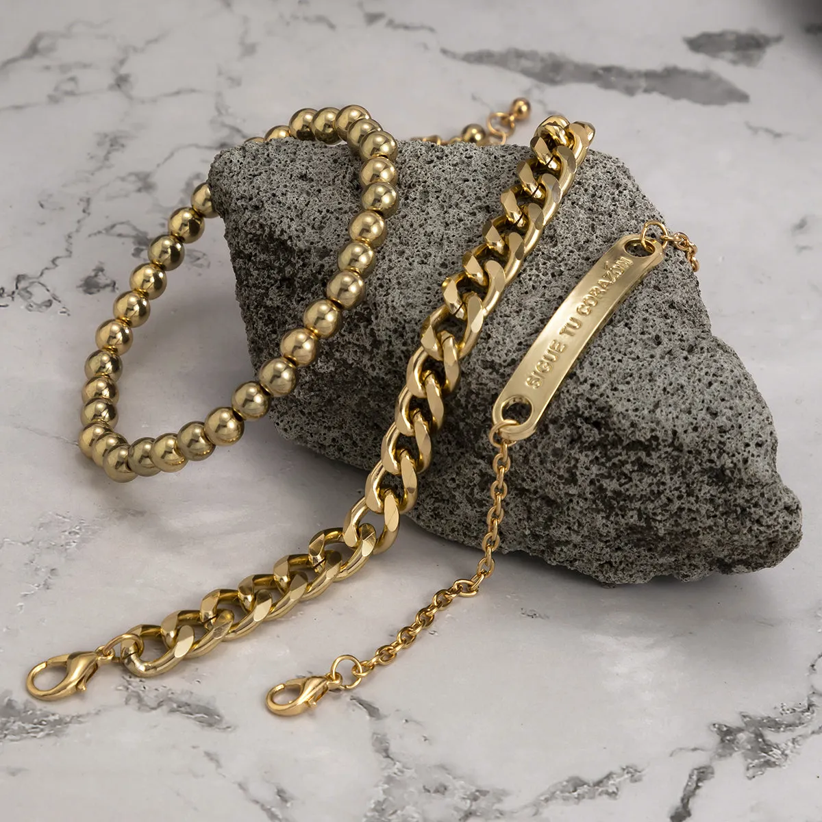 18K Gold-Plated ID Bracelet Set