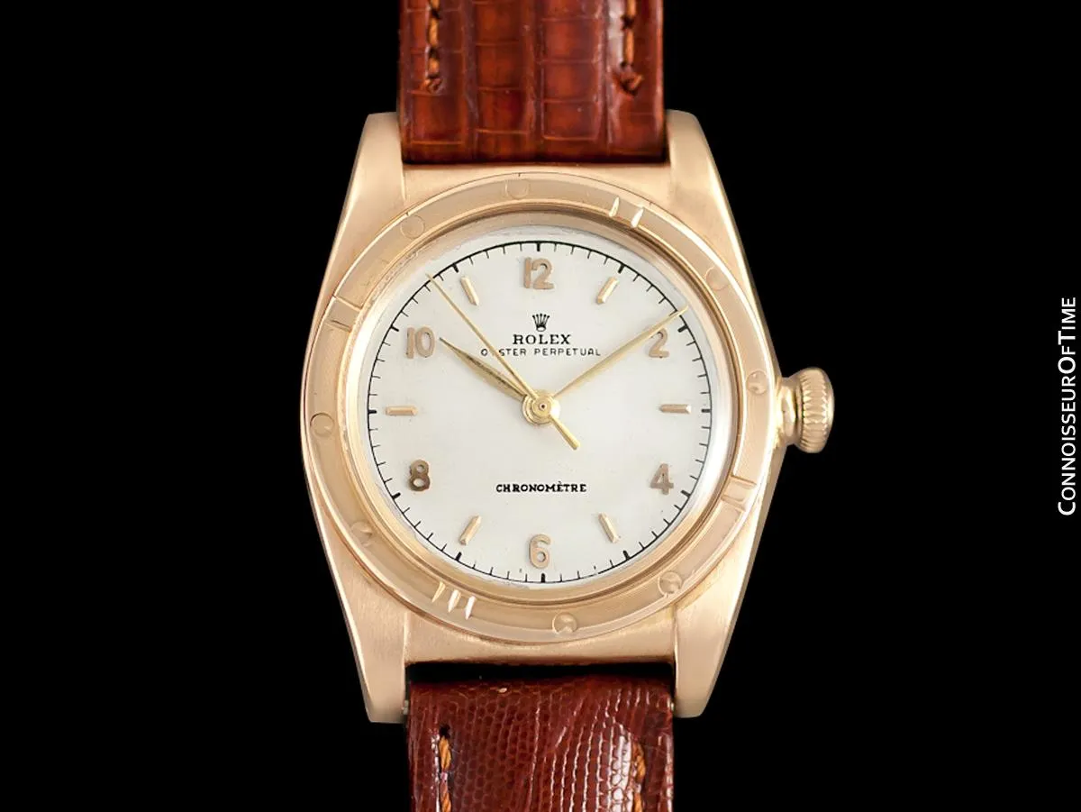 1946 Rolex Vintage Mens Ref. 3372 "Luxury Model" Bubbleback Watch - 14K Rose Gold