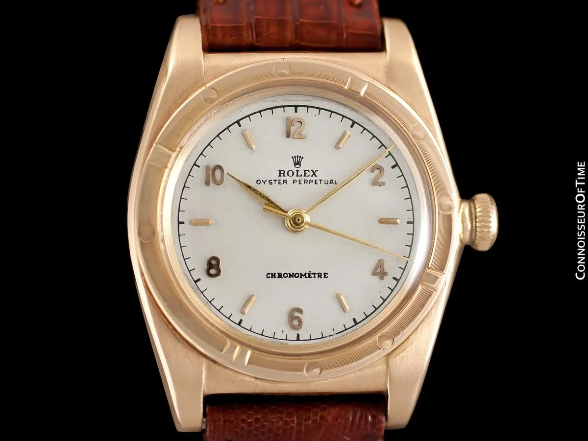1946 Rolex Vintage Mens Ref. 3372 "Luxury Model" Bubbleback Watch - 14K Rose Gold