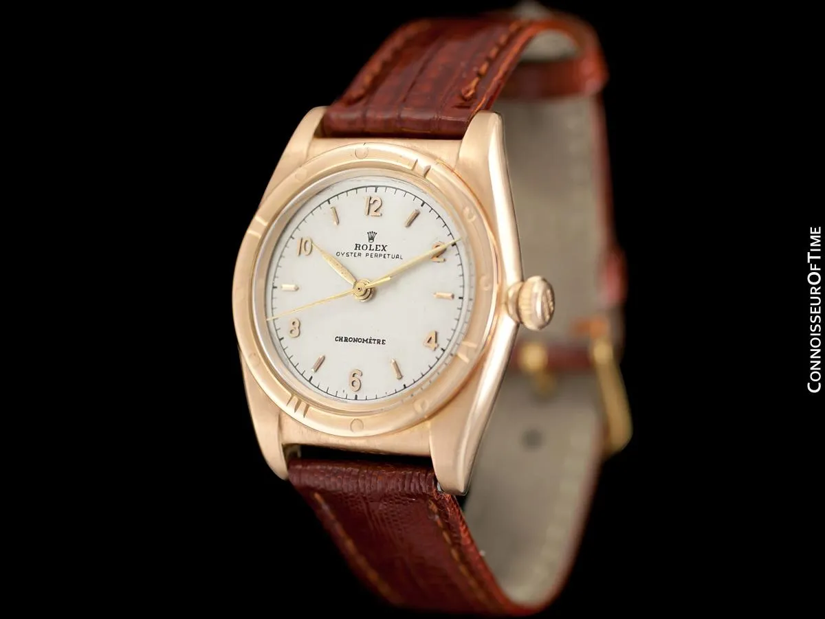 1946 Rolex Vintage Mens Ref. 3372 "Luxury Model" Bubbleback Watch - 14K Rose Gold