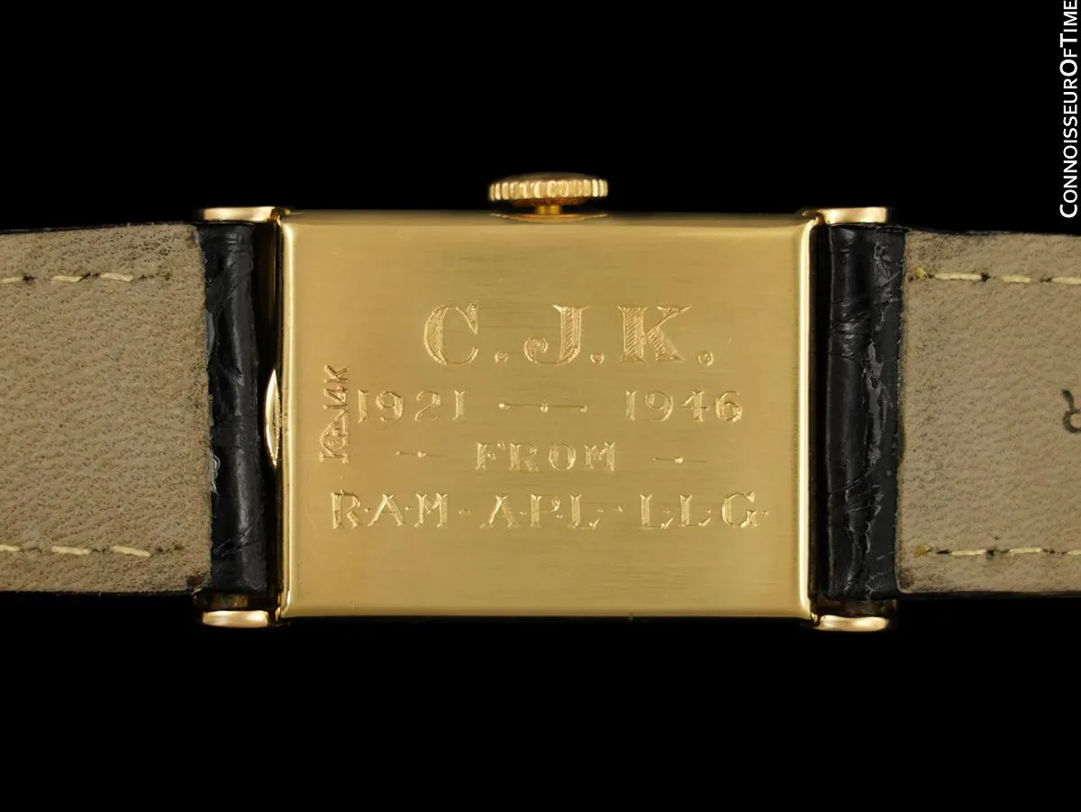 1946 Vacheron & Constantin Mens Vintage Rectangular Watch with Hooded Lugs - 14K Gold