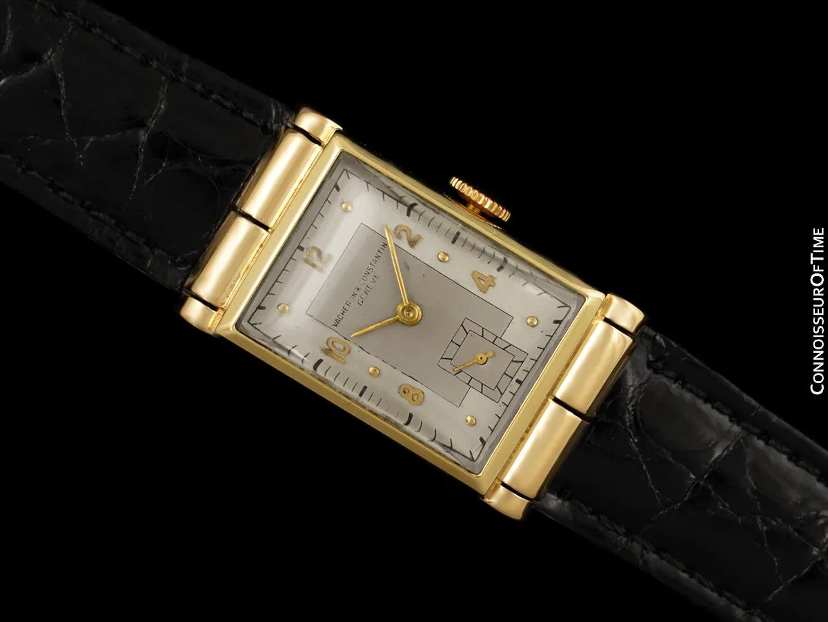 1946 Vacheron & Constantin Mens Vintage Rectangular Watch with Hooded Lugs - 14K Gold