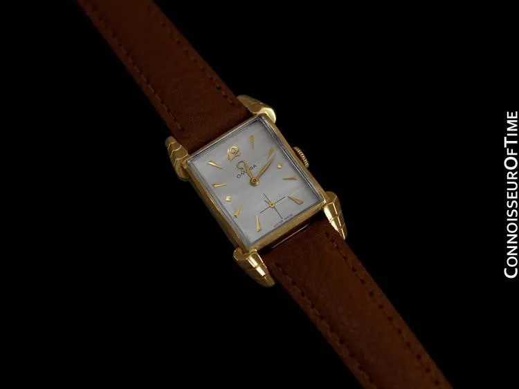 1950 Omega Vintage Mens Midsize Watch, 14K Gold - Exquisite Case