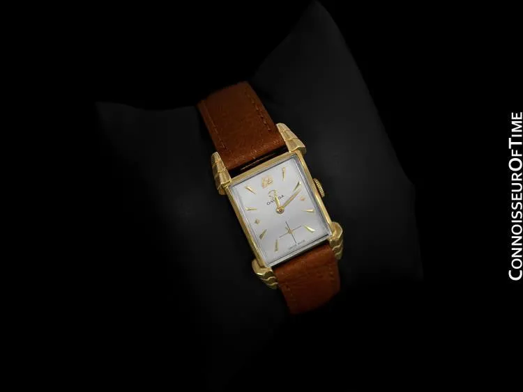 1950 Omega Vintage Mens Midsize Watch, 14K Gold - Exquisite Case
