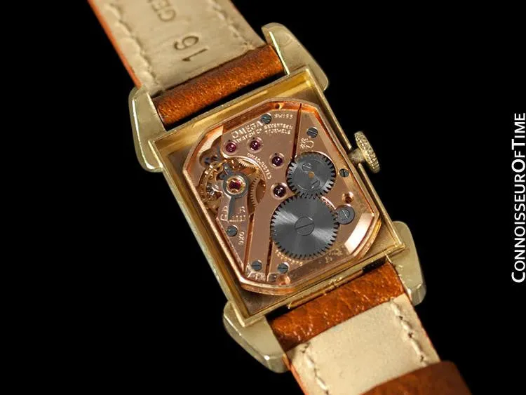 1950 Omega Vintage Mens Midsize Watch, 14K Gold - Exquisite Case