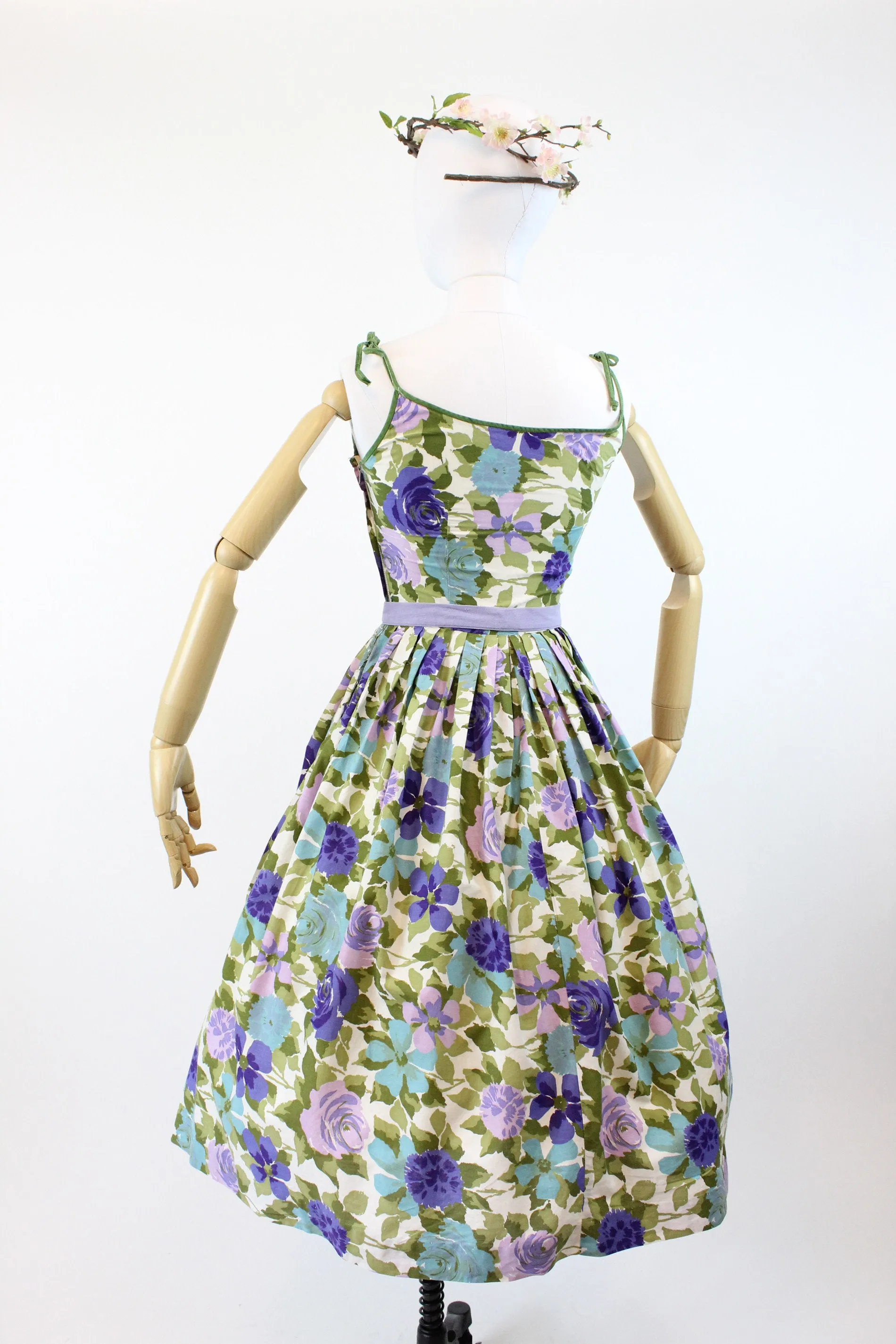1950s COTTON floral tie strap dress xs | new spring