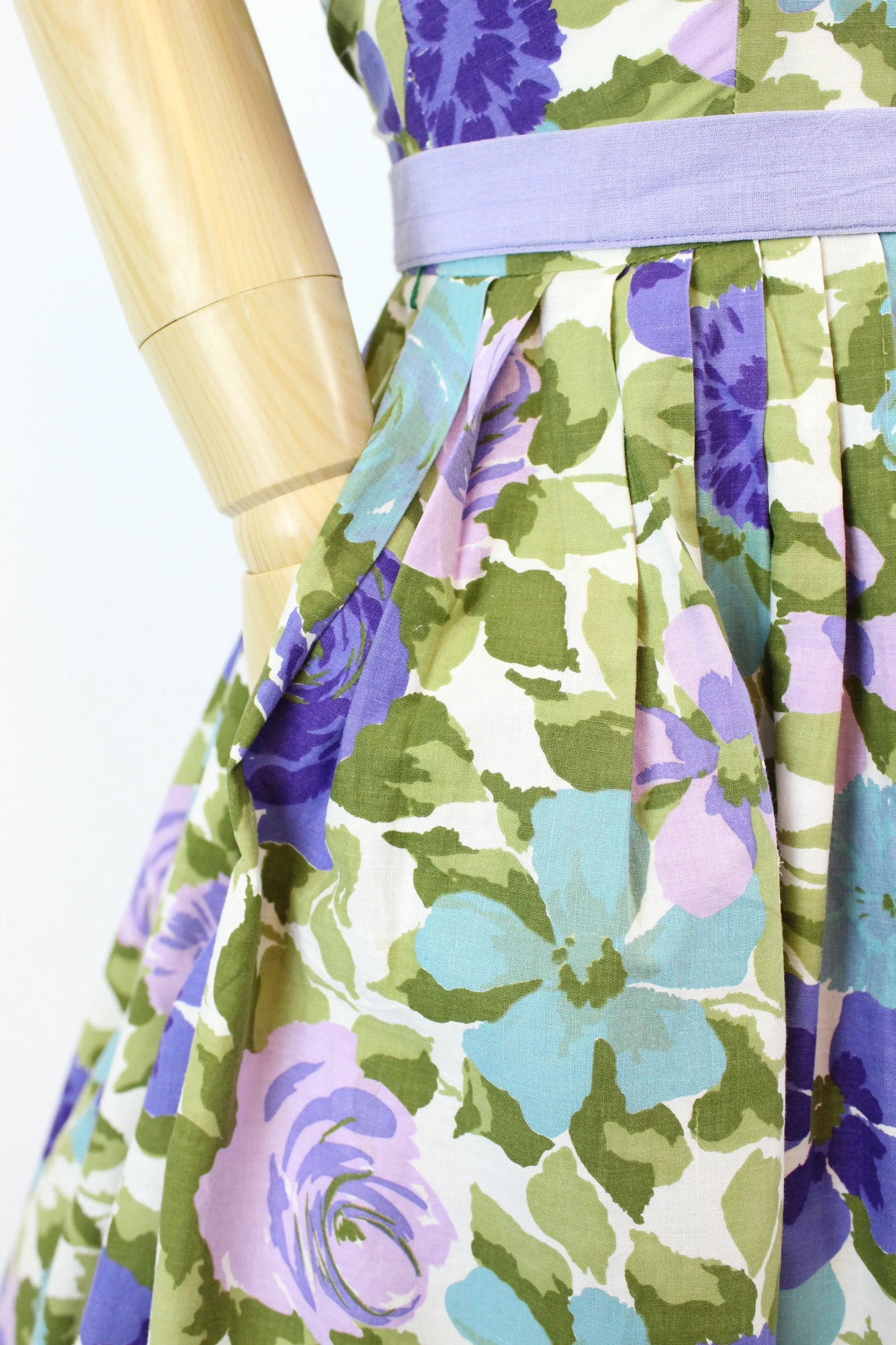 1950s COTTON floral tie strap dress xs | new spring