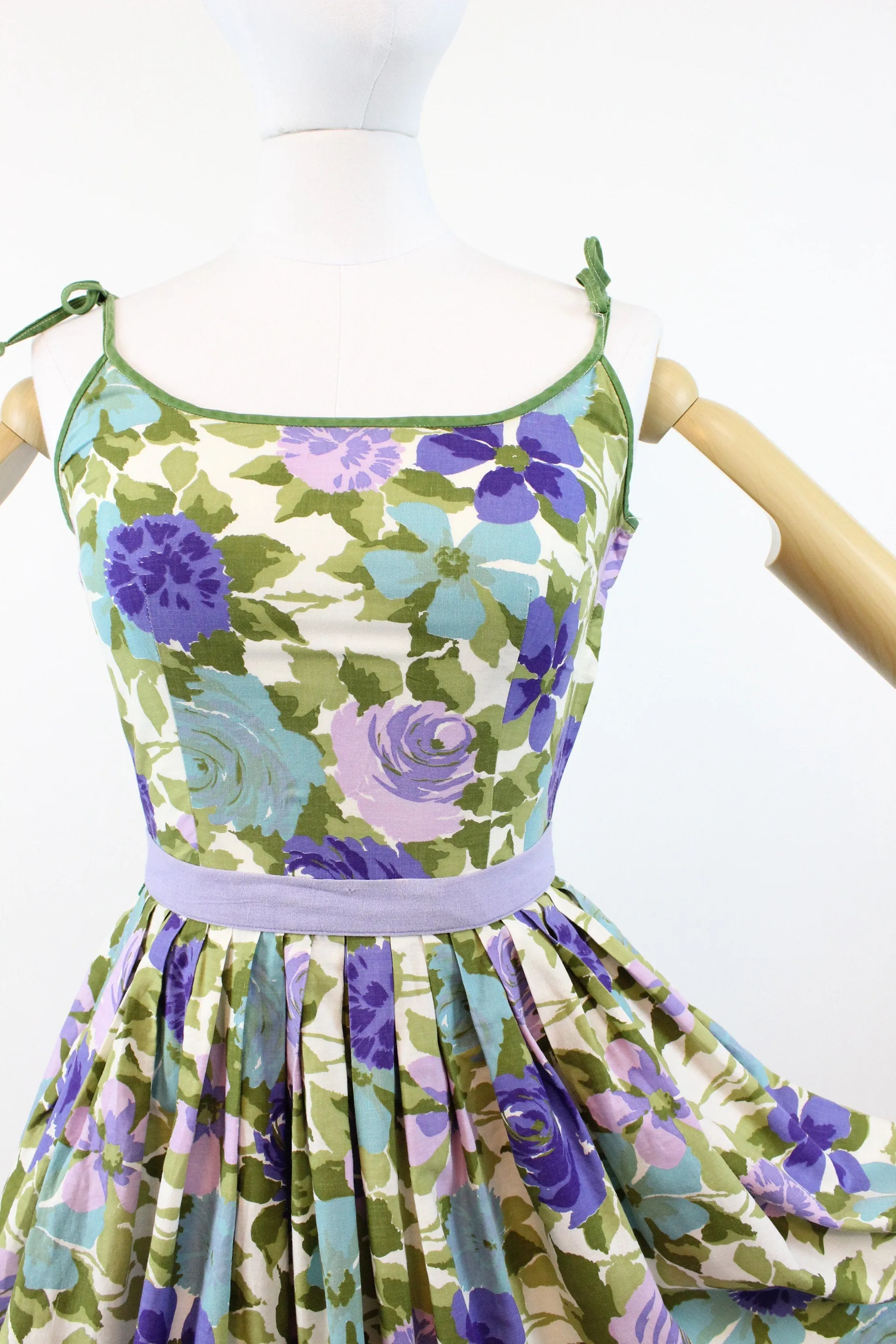 1950s COTTON floral tie strap dress xs | new spring